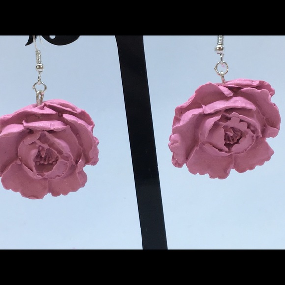 Unique Handmade Polymer Clay Flower Earrings, Handmade Clay Rose Earrings - Picture 5 of 8